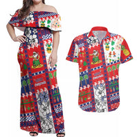 Wallis And Futuna Christmas Couples Matching Off Shoulder Maxi Dress and Hawaiian Shirt Festive Beach Vibes LT05 Red - Polynesian Pride