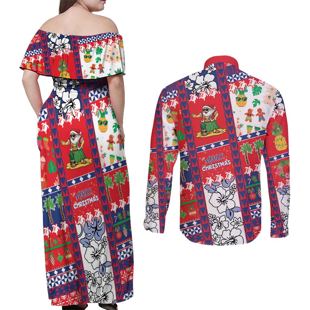 Wallis And Futuna Christmas Couples Matching Off Shoulder Maxi Dress and Long Sleeve Button Shirt Festive Beach Vibes LT05 - Polynesian Pride