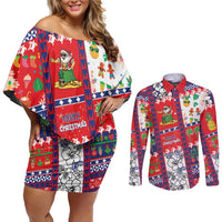 Wallis And Futuna Christmas Couples Matching Off Shoulder Short Dress and Long Sleeve Button Shirt Festive Beach Vibes LT05 Red - Polynesian Pride