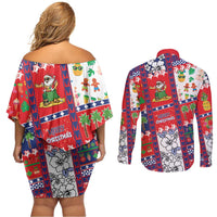 Wallis And Futuna Christmas Couples Matching Off Shoulder Short Dress and Long Sleeve Button Shirt Festive Beach Vibes LT05 - Polynesian Pride