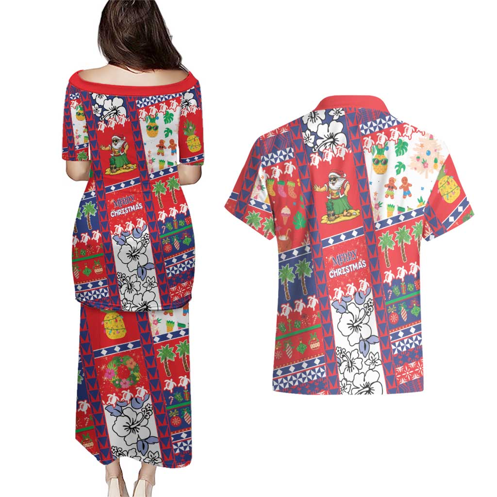 Wallis And Futuna Christmas Couples Matching Puletasi and Hawaiian Shirt Festive Beach Vibes LT05 - Polynesian Pride