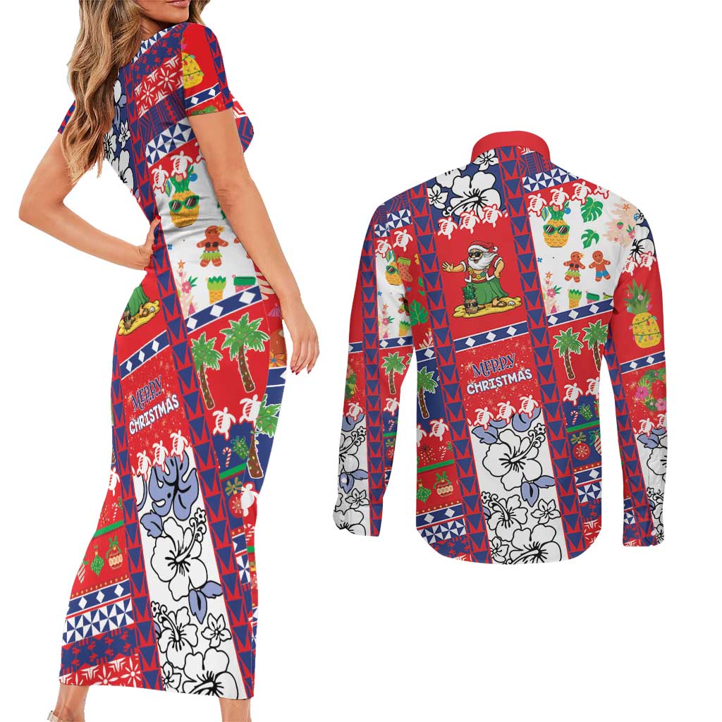 Wallis And Futuna Christmas Couples Matching Short Sleeve Bodycon Dress and Long Sleeve Button Shirt Festive Beach Vibes LT05 - Polynesian Pride