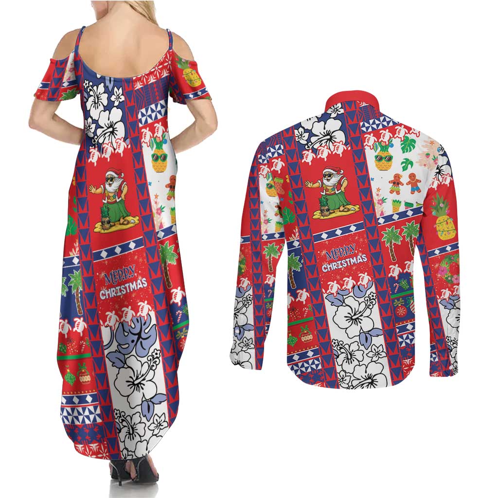 Wallis And Futuna Christmas Couples Matching Summer Maxi Dress and Long Sleeve Button Shirt Festive Beach Vibes LT05 - Polynesian Pride