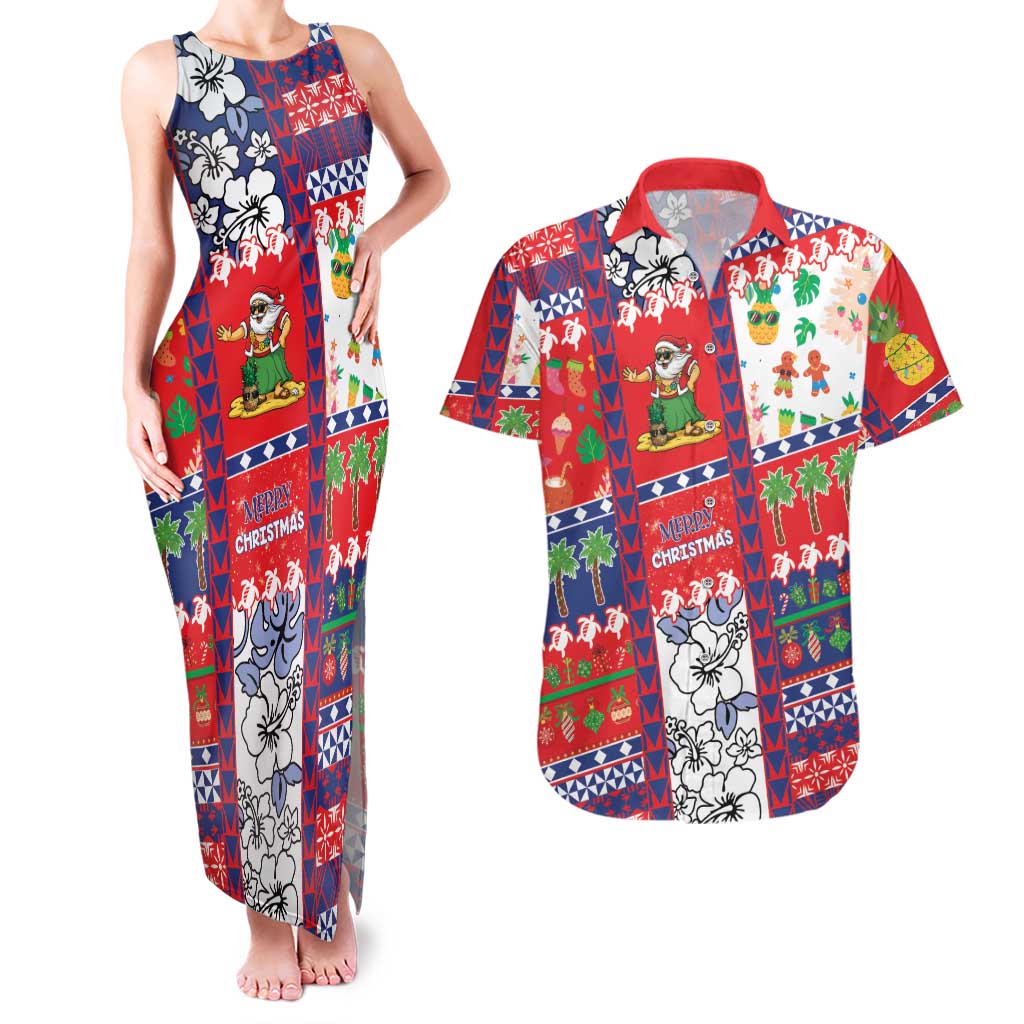 Wallis And Futuna Christmas Couples Matching Tank Maxi Dress and Hawaiian Shirt Festive Beach Vibes - Polynesian Pride
