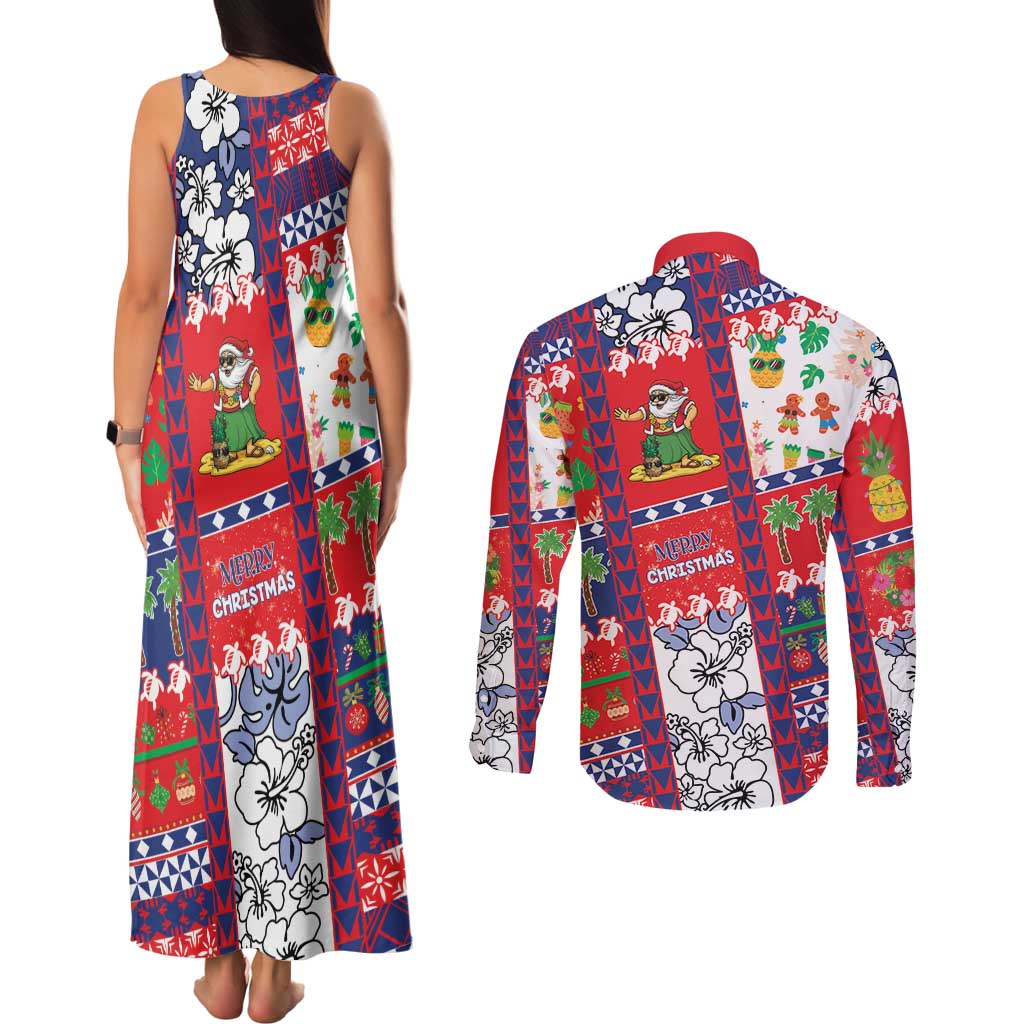 Wallis And Futuna Christmas Couples Matching Tank Maxi Dress and Long Sleeve Button Shirt Festive Beach Vibes LT05 - Polynesian Pride