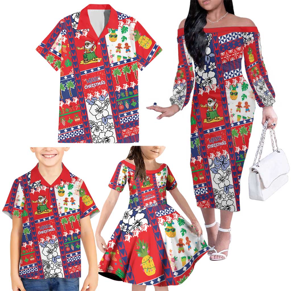 Wallis And Futuna Christmas Family Matching Off The Shoulder Long Sleeve Dress and Hawaiian Shirt Festive Beach Vibes - Polynesian Pride