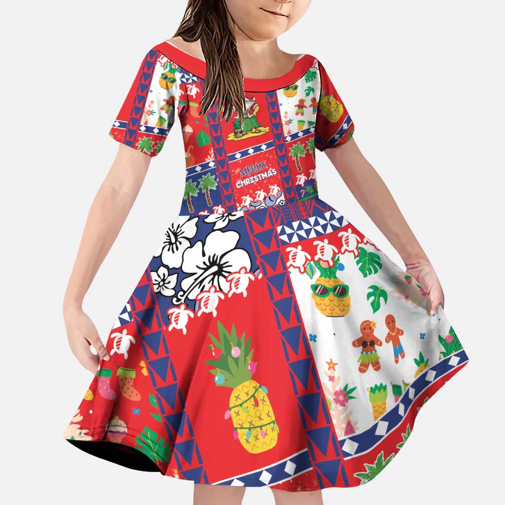 Wallis And Futuna Christmas Family Matching Off Shoulder Maxi Dress and Hawaiian Shirt Festive Beach Vibes LT05 Daughter's Dress Red - Polynesian Pride