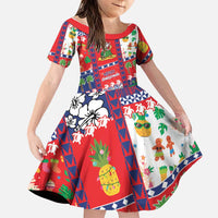 Wallis And Futuna Christmas Family Matching Off Shoulder Short Dress and Hawaiian Shirt Festive Beach Vibes LT05 Daughter's Dress Red - Polynesian Pride