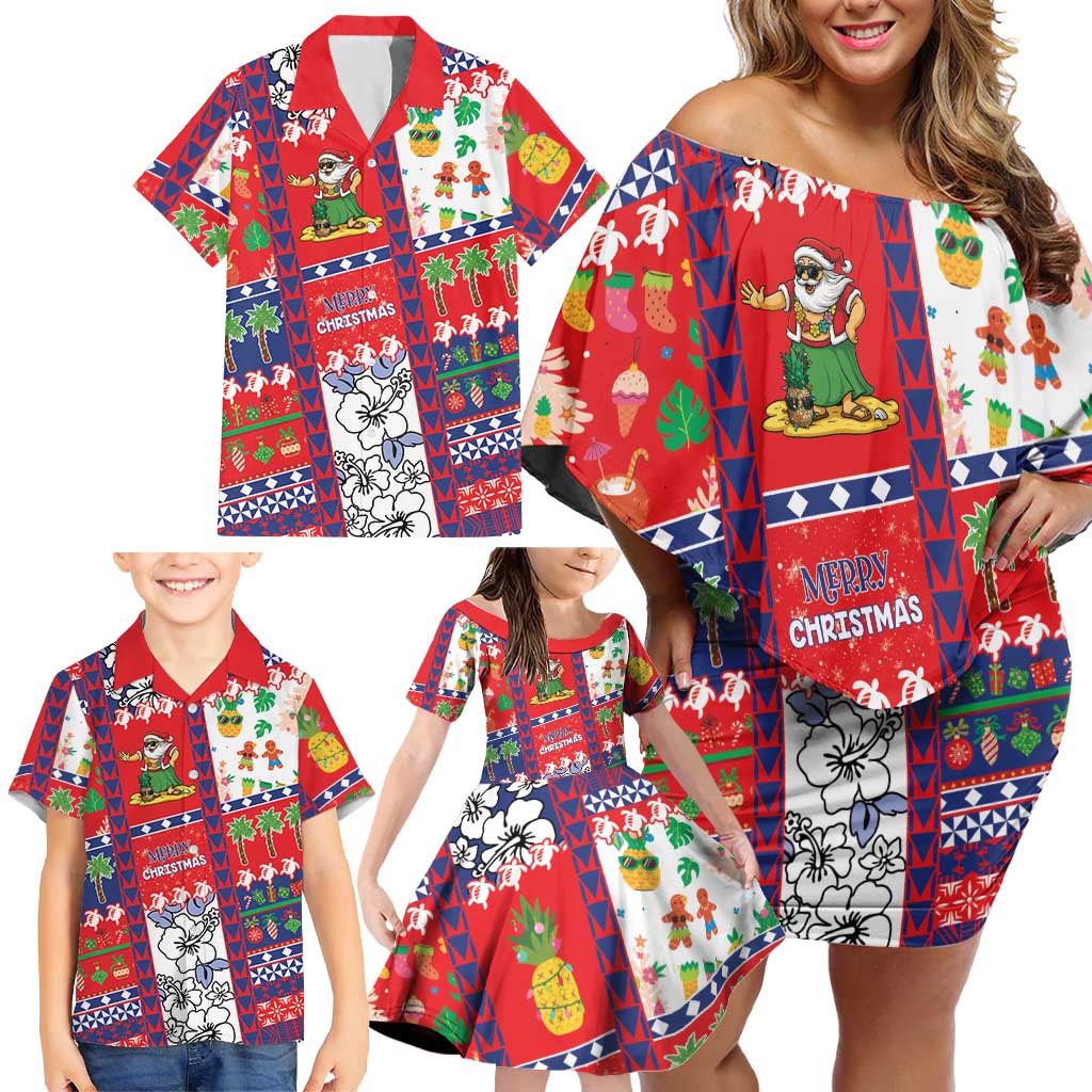 Wallis And Futuna Christmas Family Matching Off Shoulder Short Dress and Hawaiian Shirt Festive Beach Vibes - Polynesian Pride