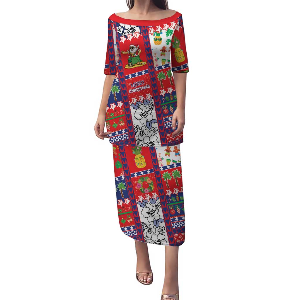 Wallis And Futuna Christmas Family Matching Puletasi and Hawaiian Shirt Festive Beach Vibes LT05 Mom's Dress Red - Polynesian Pride