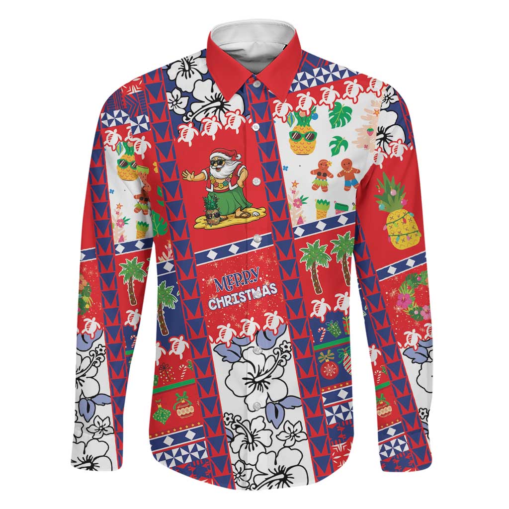 Wallis And Futuna Christmas Family Matching Short Sleeve Bodycon Dress and Hawaiian Shirt Festive Beach Vibes LT05 Dad's Shirt - Long Sleeve Red - Polynesian Pride