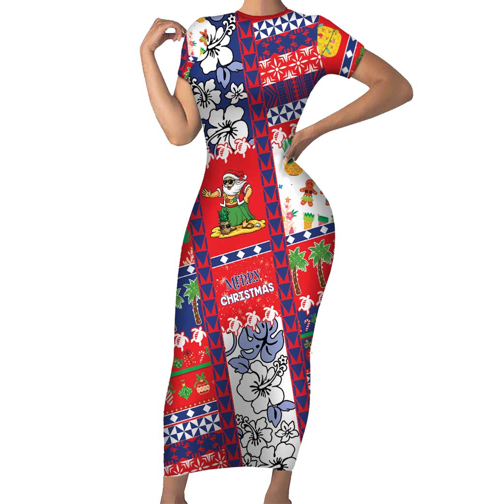 Wallis And Futuna Christmas Family Matching Short Sleeve Bodycon Dress and Hawaiian Shirt Festive Beach Vibes LT05 Mom's Dress Red - Polynesian Pride