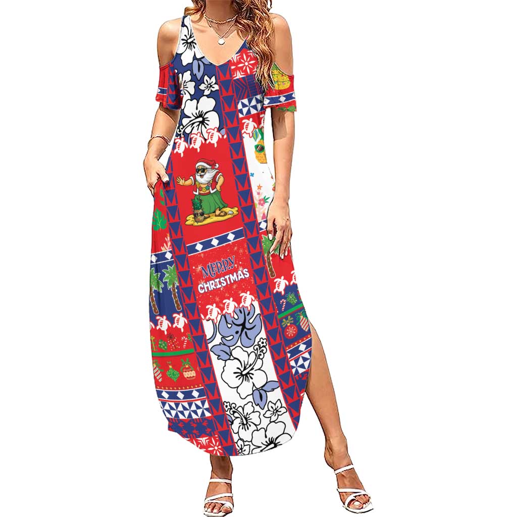 Wallis And Futuna Christmas Family Matching Summer Maxi Dress and Hawaiian Shirt Festive Beach Vibes LT05 Mom's Dress Red - Polynesian Pride