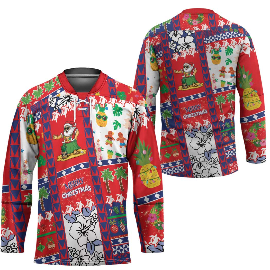 Wallis And Futuna Christmas Hockey Jersey Festive Beach Vibes - Polynesian Pride