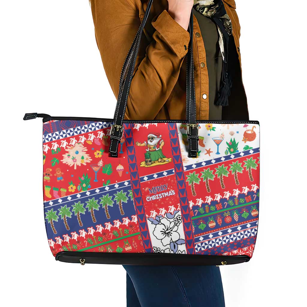 Wallis And Futuna Christmas Leather Tote Bag Festive Beach Vibes - Polynesian Pride