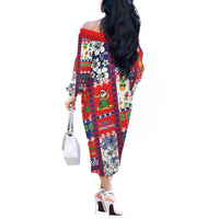 Wallis And Futuna Christmas Off The Shoulder Long Sleeve Dress Festive Beach Vibes - Polynesian Pride