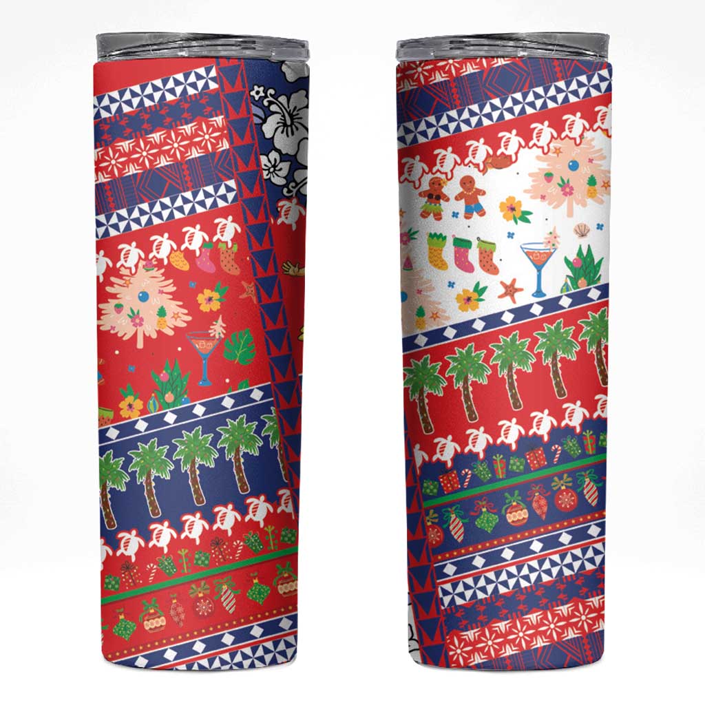 Wallis And Futuna Christmas Skinny Tumbler Festive Beach Vibes LT05 Red - Polynesian Pride