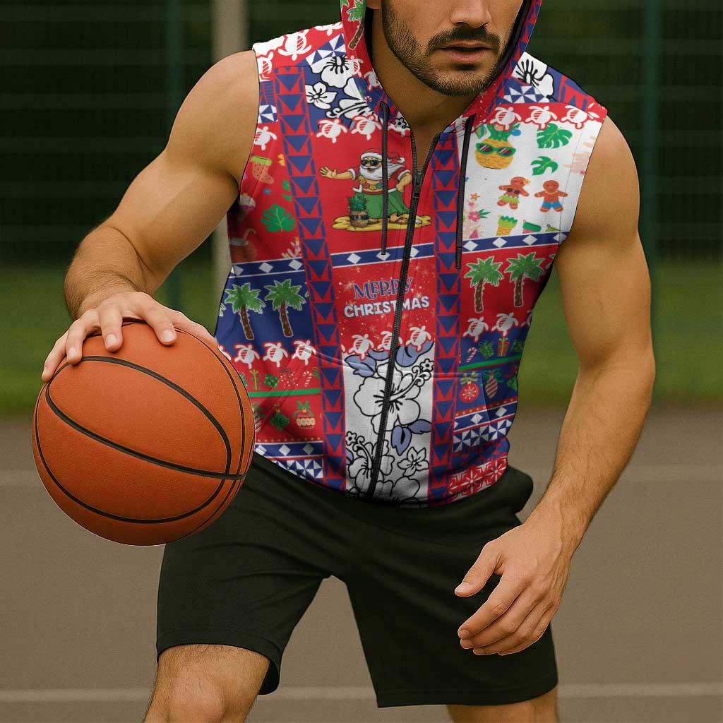 Wallis And Futuna Christmas Sleeveless Zip Hoodie Festive Beach Vibes - Polynesian Pride