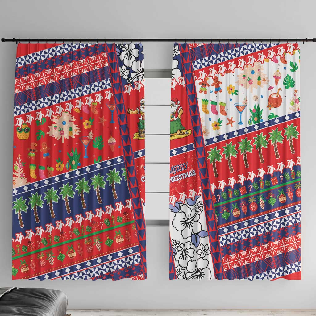 Wallis And Futuna Christmas Window Curtain Festive Beach Vibes LT05 With Hooks Red - Polynesian Pride