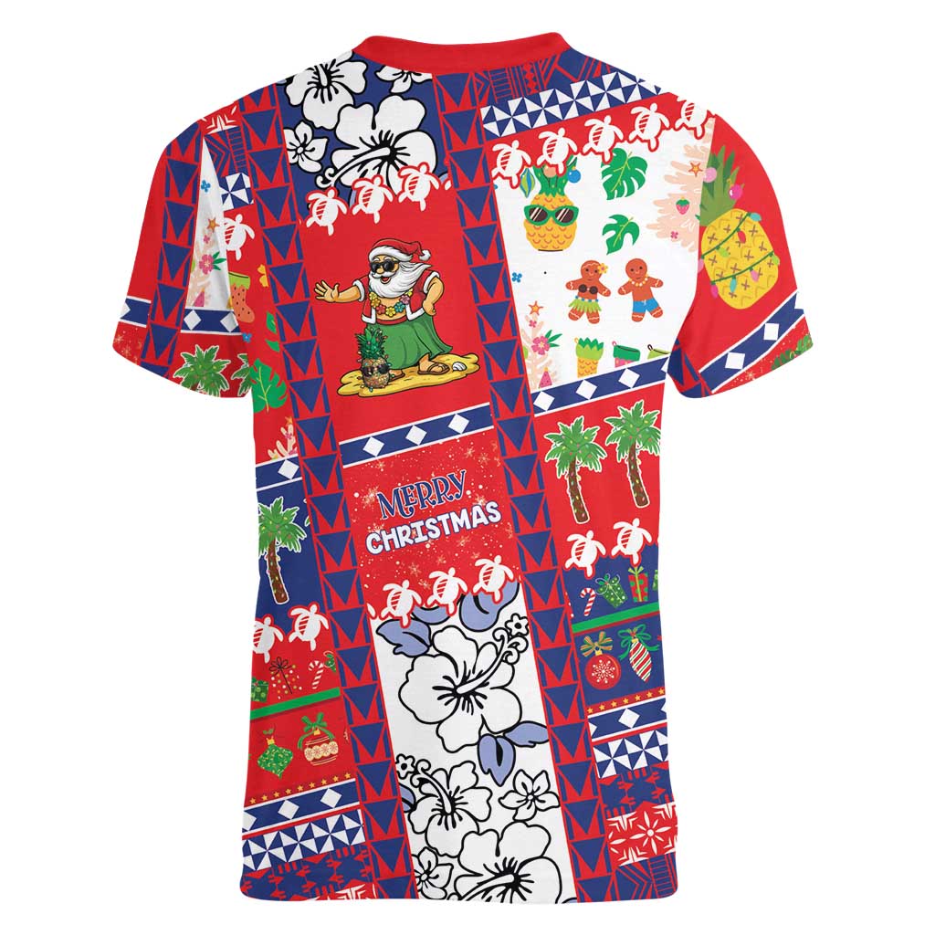 Wallis And Futuna Christmas Women V-Neck T-Shirt Festive Beach Vibes LT05 - Polynesian Pride