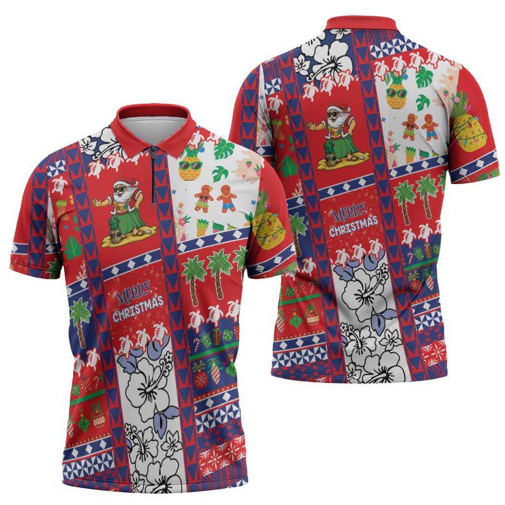 Wallis And Futuna Christmas Zipper Polo Shirt Festive Beach Vibes - Polynesian Pride