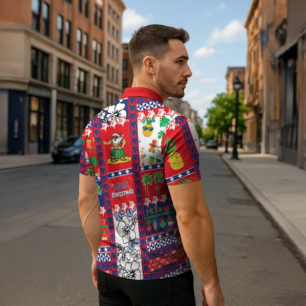 Wallis And Futuna Christmas Zipper Polo Shirt Festive Beach Vibes - Polynesian Pride