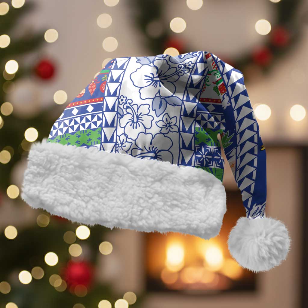 Northern Mariana Islands Christmas Santa Hat Festive Beach Vibes LT05 With Fur Blue - Polynesian Pride