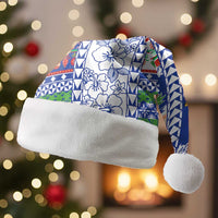 Northern Mariana Islands Christmas Santa Hat Festive Beach Vibes LT05 Without Fur Blue - Polynesian Pride