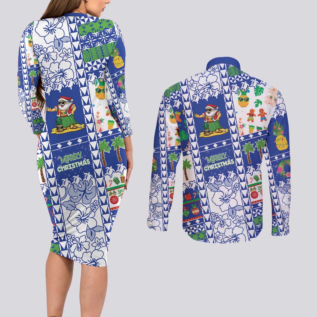 Northern Mariana Islands Christmas Couples Matching Long Sleeve Bodycon Dress and Long Sleeve Button Shirt Festive Beach Vibes LT05 - Polynesian Pride