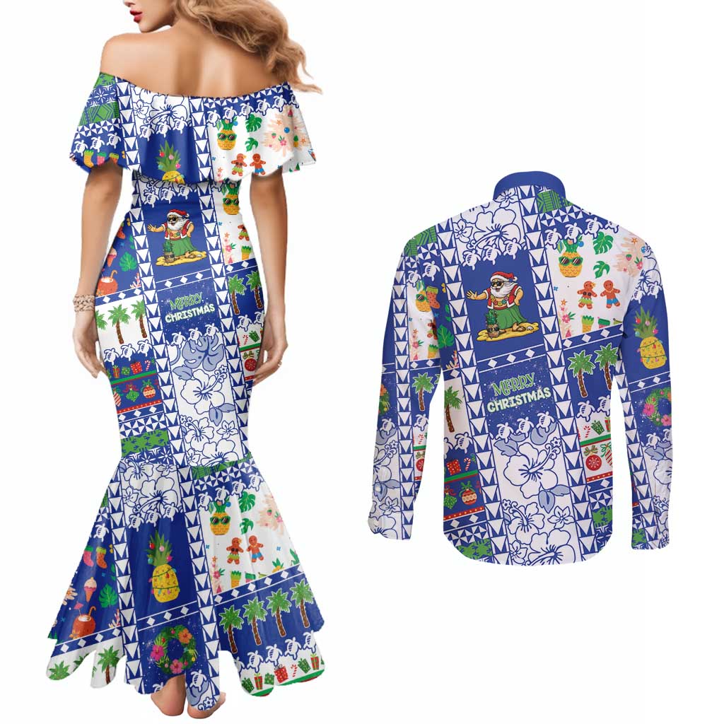 Northern Mariana Islands Christmas Couples Matching Mermaid Dress and Long Sleeve Button Shirt Festive Beach Vibes LT05 - Polynesian Pride