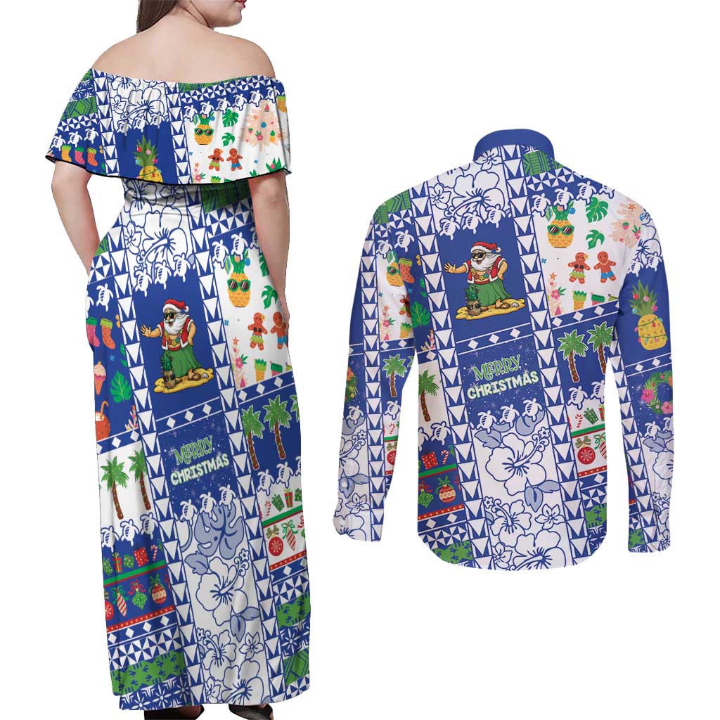 Northern Mariana Islands Christmas Couples Matching Off Shoulder Maxi Dress and Long Sleeve Button Shirt Festive Beach Vibes LT05 - Polynesian Pride