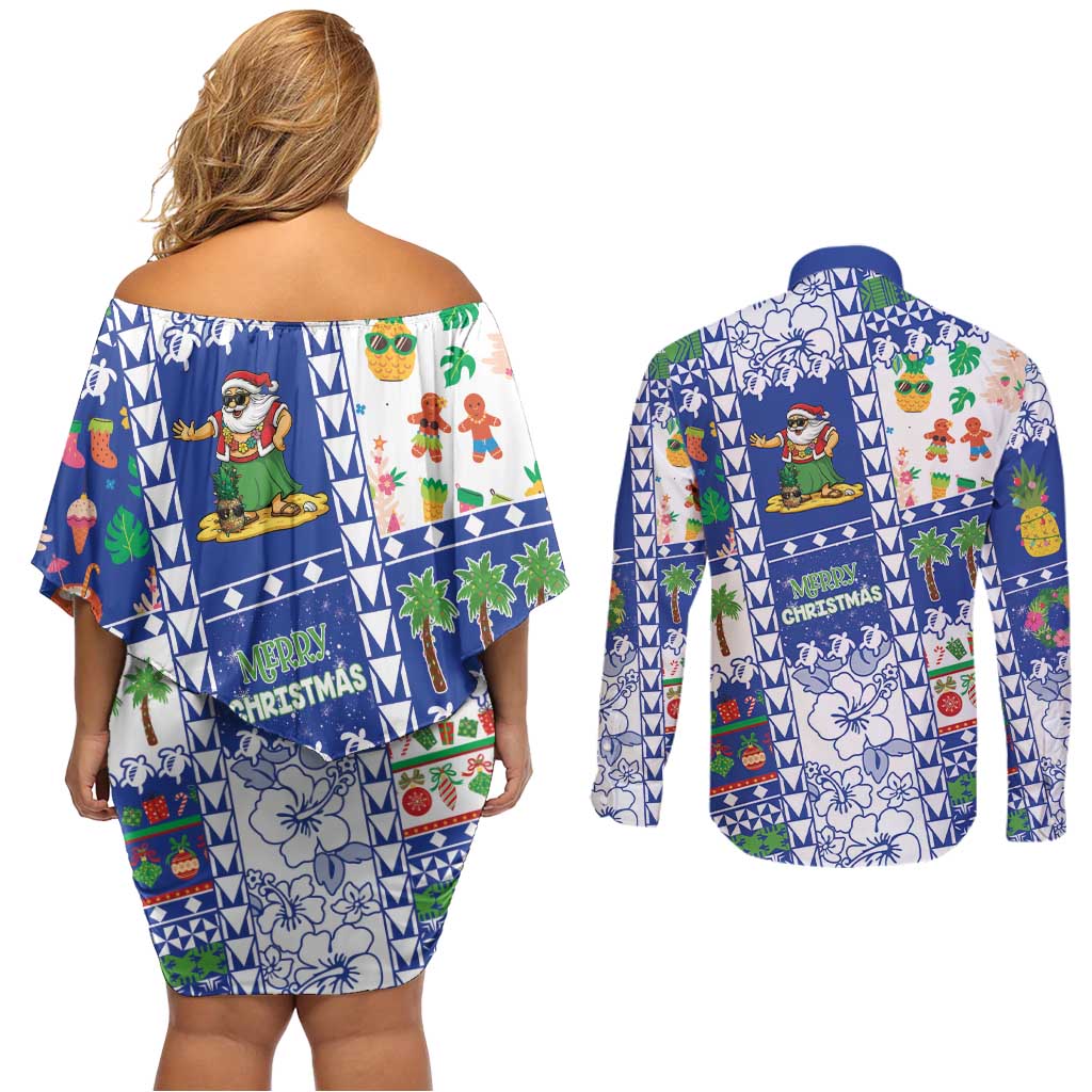 Northern Mariana Islands Christmas Couples Matching Off Shoulder Short Dress and Long Sleeve Button Shirt Festive Beach Vibes LT05 - Polynesian Pride