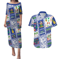 Northern Mariana Islands Christmas Couples Matching Puletasi and Hawaiian Shirt Festive Beach Vibes LT05 Blue - Polynesian Pride