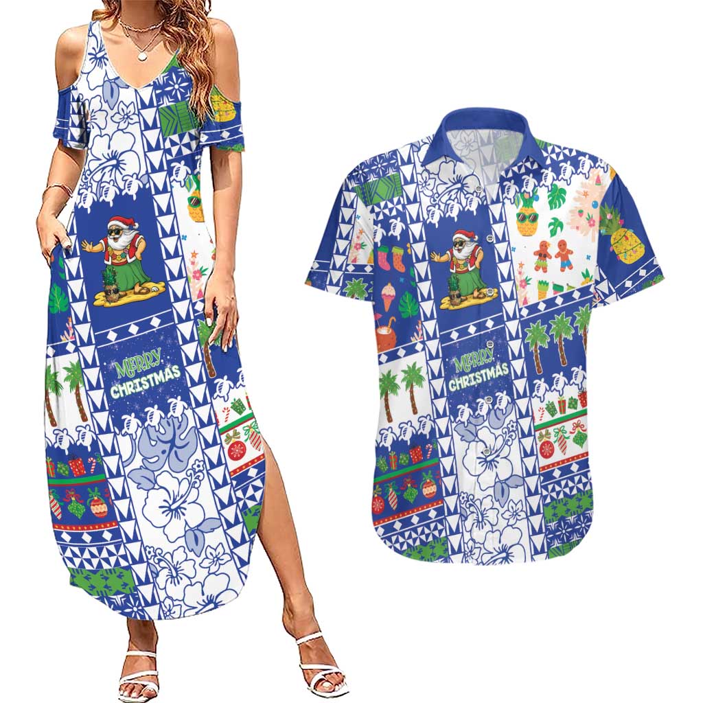 Northern Mariana Islands Christmas Couples Matching Summer Maxi Dress and Hawaiian Shirt Festive Beach Vibes LT05 Blue - Polynesian Pride