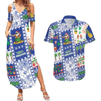 Northern Mariana Islands Christmas Couples Matching Summer Maxi Dress and Hawaiian Shirt Festive Beach Vibes LT05 Blue - Polynesian Pride
