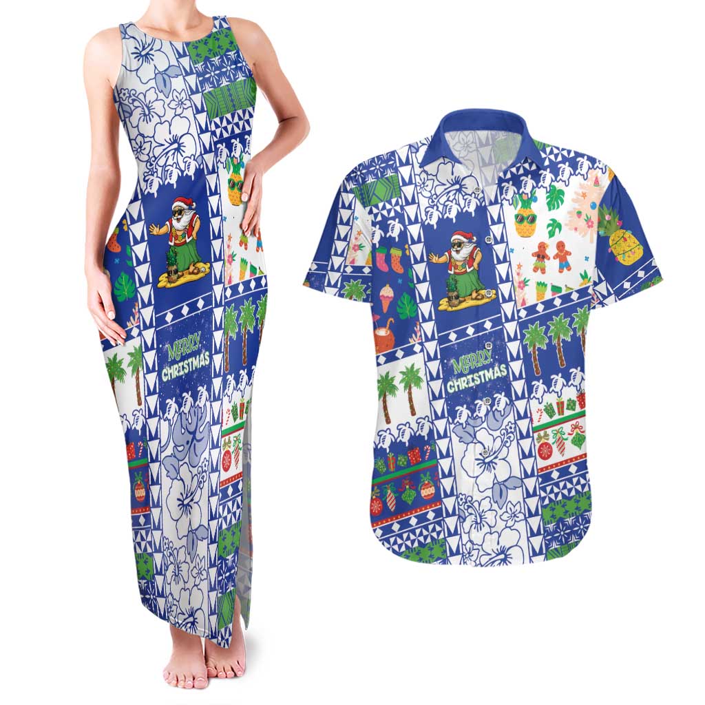 Northern Mariana Islands Christmas Couples Matching Tank Maxi Dress and Hawaiian Shirt Festive Beach Vibes LT05 Blue - Polynesian Pride