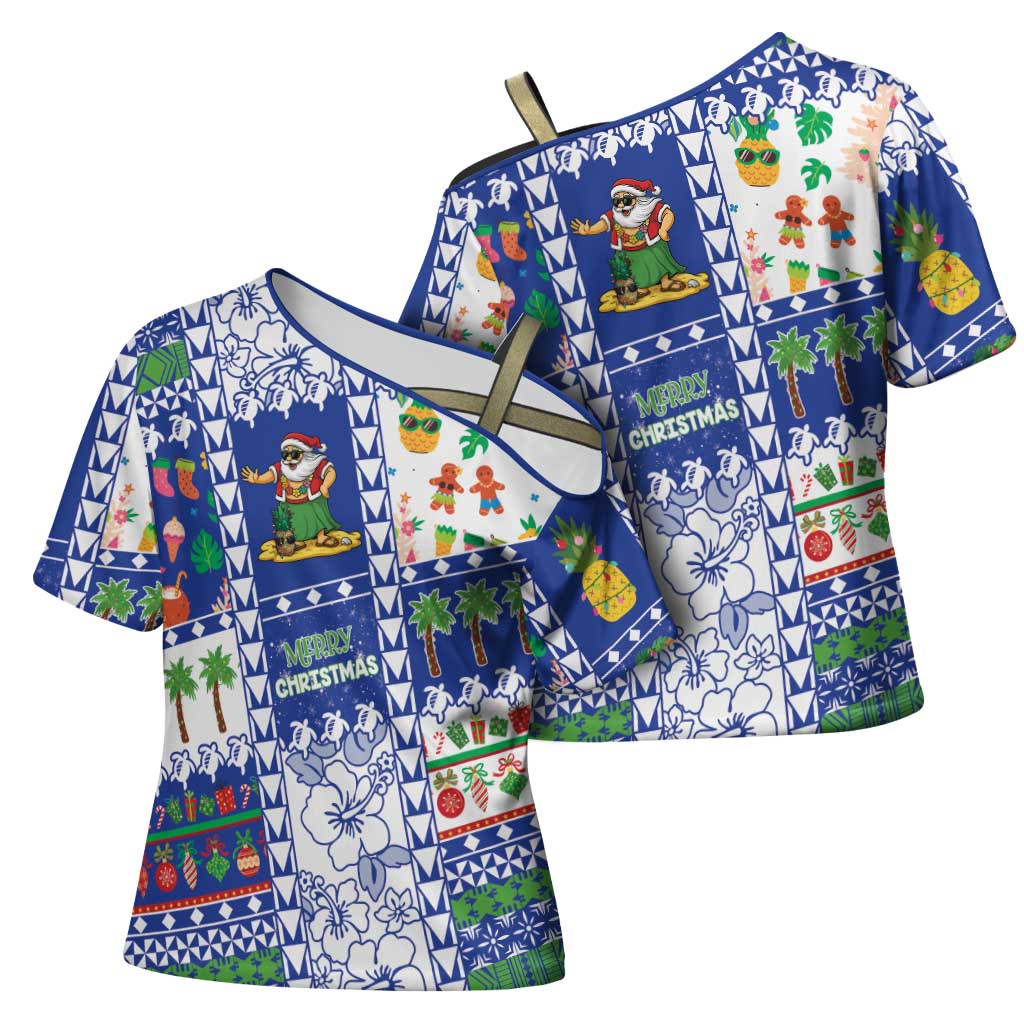Northern Mariana Islands Christmas Cross Shoulder Shirt Festive Beach Vibes - Polynesian Pride