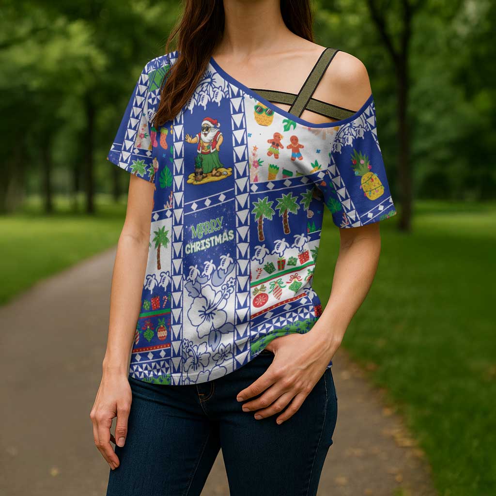 Northern Mariana Islands Christmas Cross Shoulder Shirt Festive Beach Vibes - Polynesian Pride