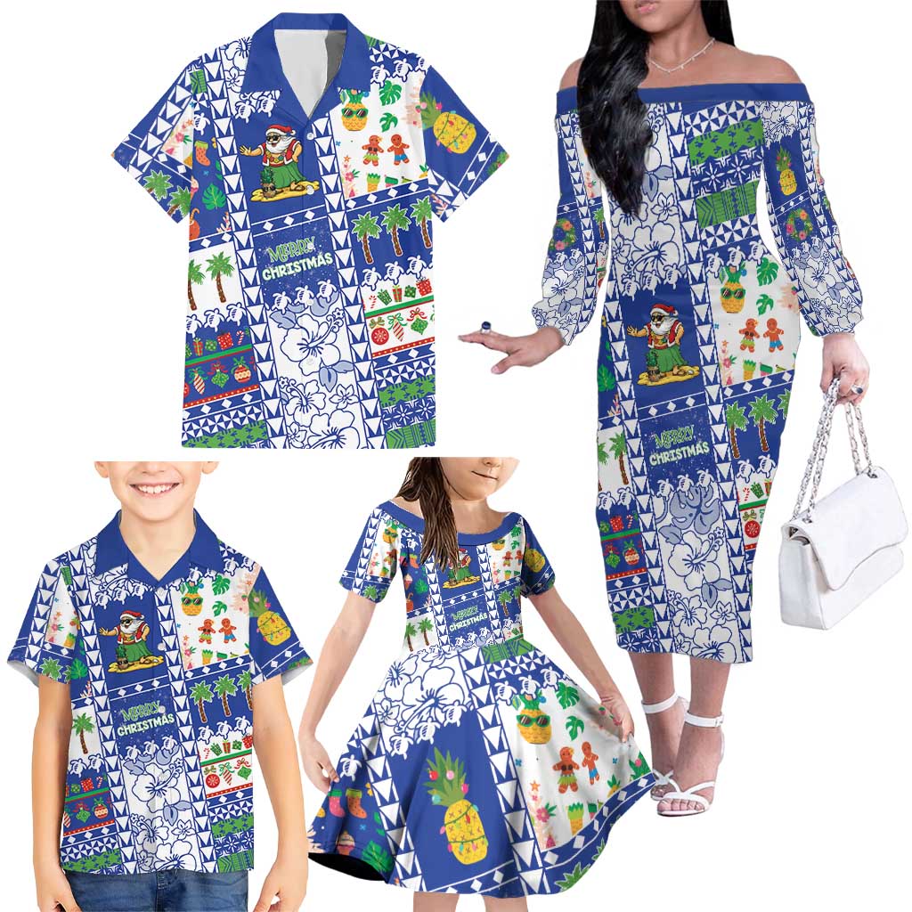 Northern Mariana Islands Christmas Family Matching Off The Shoulder Long Sleeve Dress and Hawaiian Shirt Festive Beach Vibes - Polynesian Pride