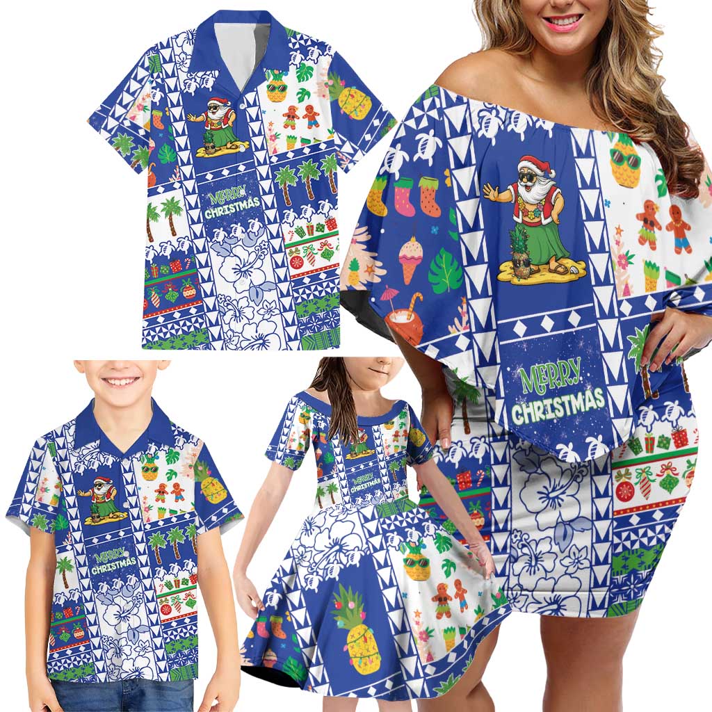 Northern Mariana Islands Christmas Family Matching Off Shoulder Short Dress and Hawaiian Shirt Festive Beach Vibes - Polynesian Pride
