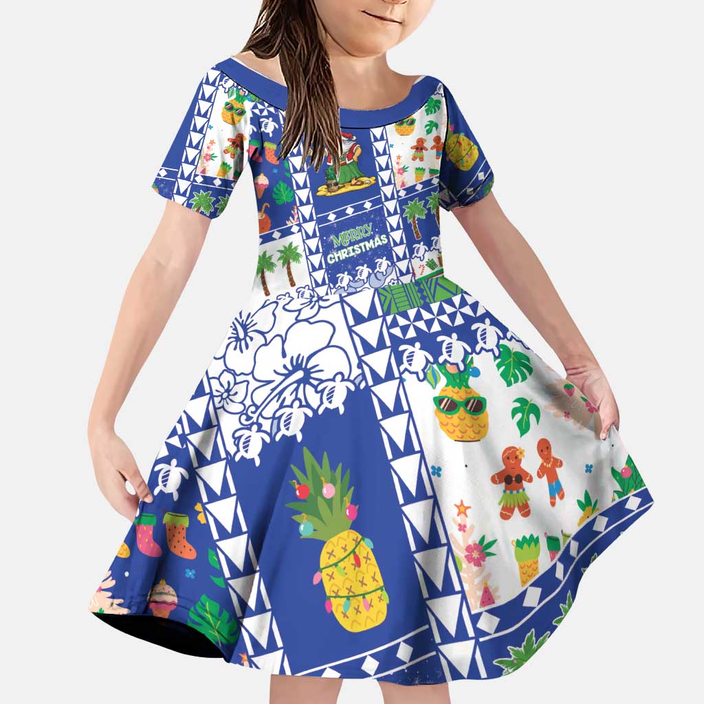 Northern Mariana Islands Christmas Family Matching Short Sleeve Bodycon Dress and Hawaiian Shirt Festive Beach Vibes LT05 Daughter's Dress Blue - Polynesian Pride
