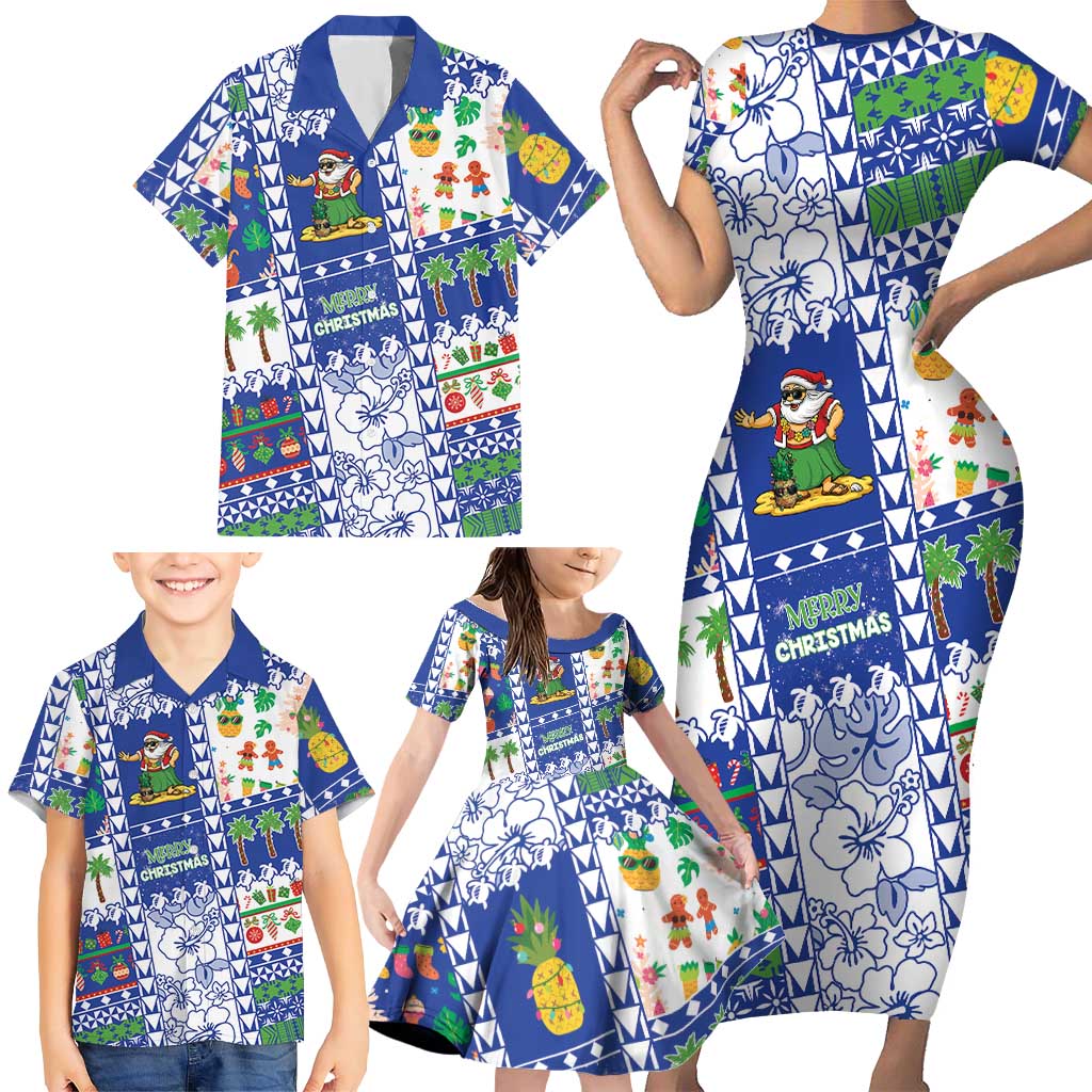 Northern Mariana Islands Christmas Family Matching Short Sleeve Bodycon Dress and Hawaiian Shirt Festive Beach Vibes - Polynesian Pride