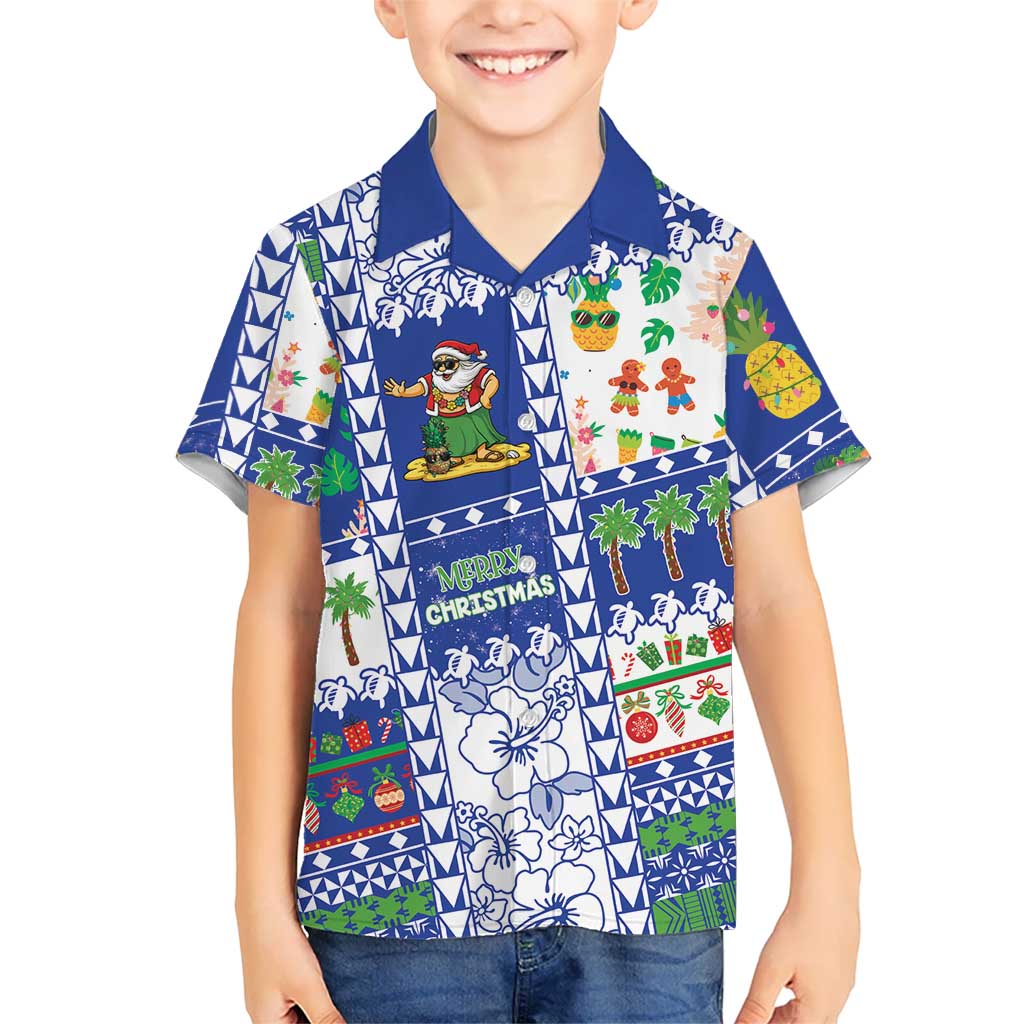 Northern Mariana Islands Christmas Family Matching Short Sleeve Bodycon Dress and Hawaiian Shirt Festive Beach Vibes LT05 Son's Shirt Blue - Polynesian Pride