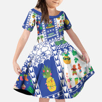 Northern Mariana Islands Christmas Family Matching Tank Maxi Dress and Hawaiian Shirt Festive Beach Vibes LT05 Daughter's Dress Blue - Polynesian Pride