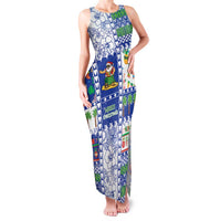 Northern Mariana Islands Christmas Family Matching Tank Maxi Dress and Hawaiian Shirt Festive Beach Vibes LT05 Mom's Dress Blue - Polynesian Pride