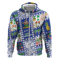 Northern Mariana Islands Christmas Hoodie Festive Beach Vibes LT05 Zip Hoodie Blue - Polynesian Pride