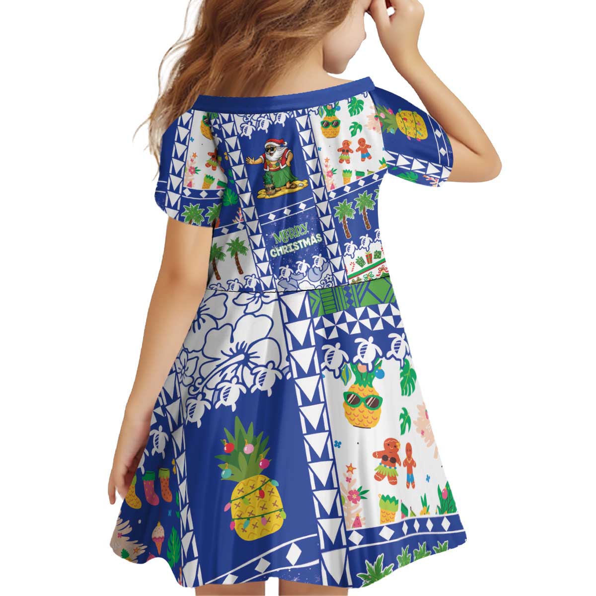 Northern Mariana Islands Christmas Kid Short Sleeve Dress Festive Beach Vibes - Polynesian Pride