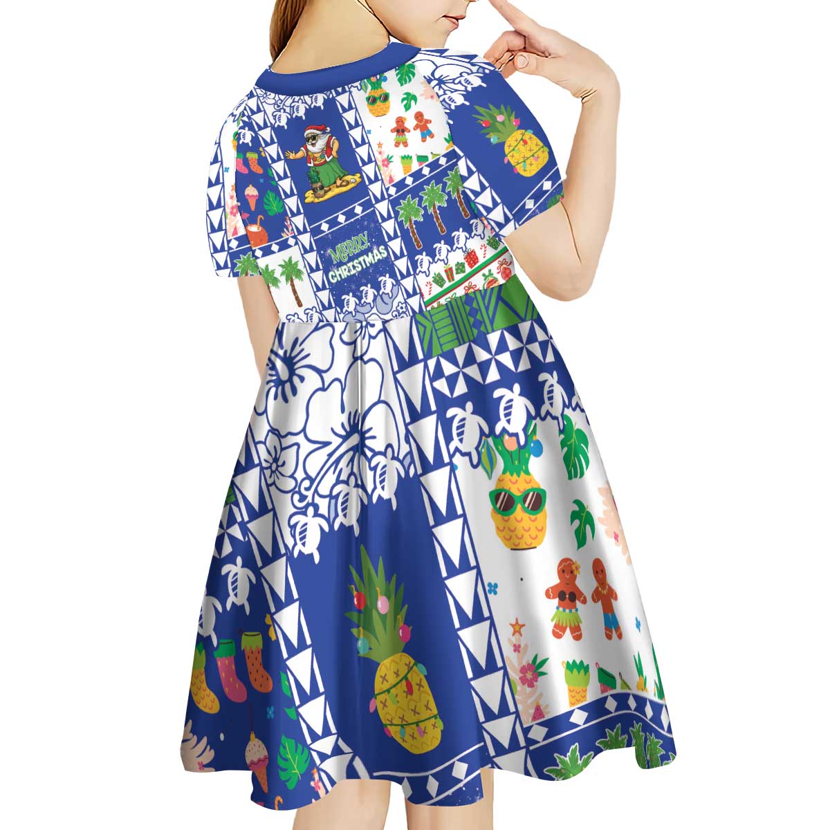 Northern Mariana Islands Christmas Kid Short Sleeve Dress Festive Beach Vibes - Polynesian Pride