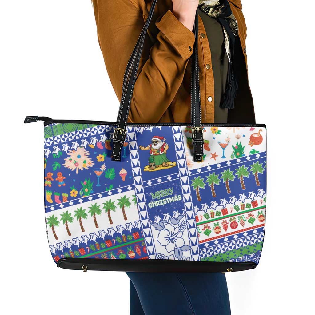 Northern Mariana Islands Christmas Leather Tote Bag Festive Beach Vibes - Polynesian Pride