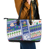 Northern Mariana Islands Christmas Leather Tote Bag Festive Beach Vibes - Polynesian Pride